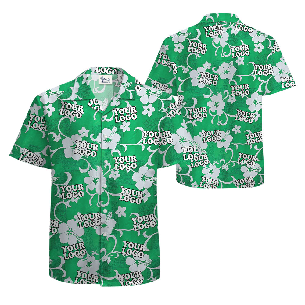Custom Logo Vintage Hibiscus Green Hawaiian Shirt