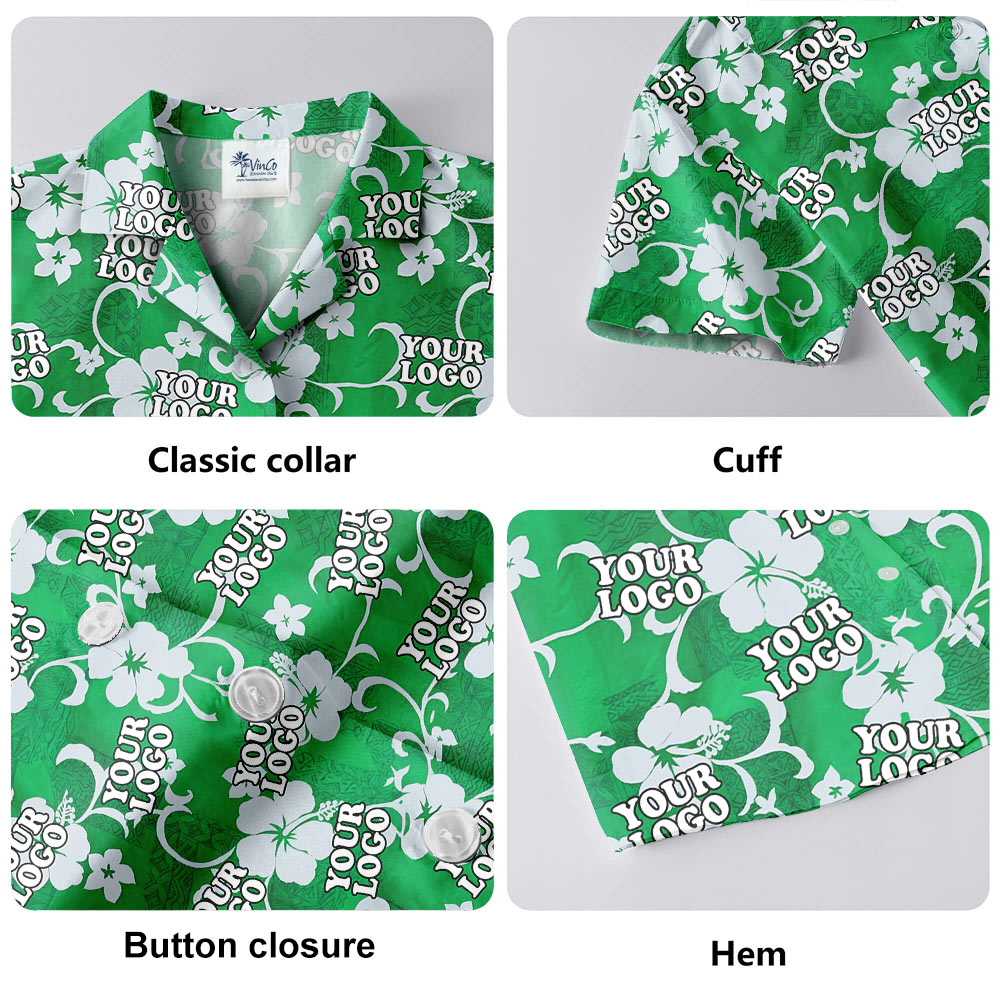 Custom Logo Vintage Hibiscus Green Hawaiian Shirt