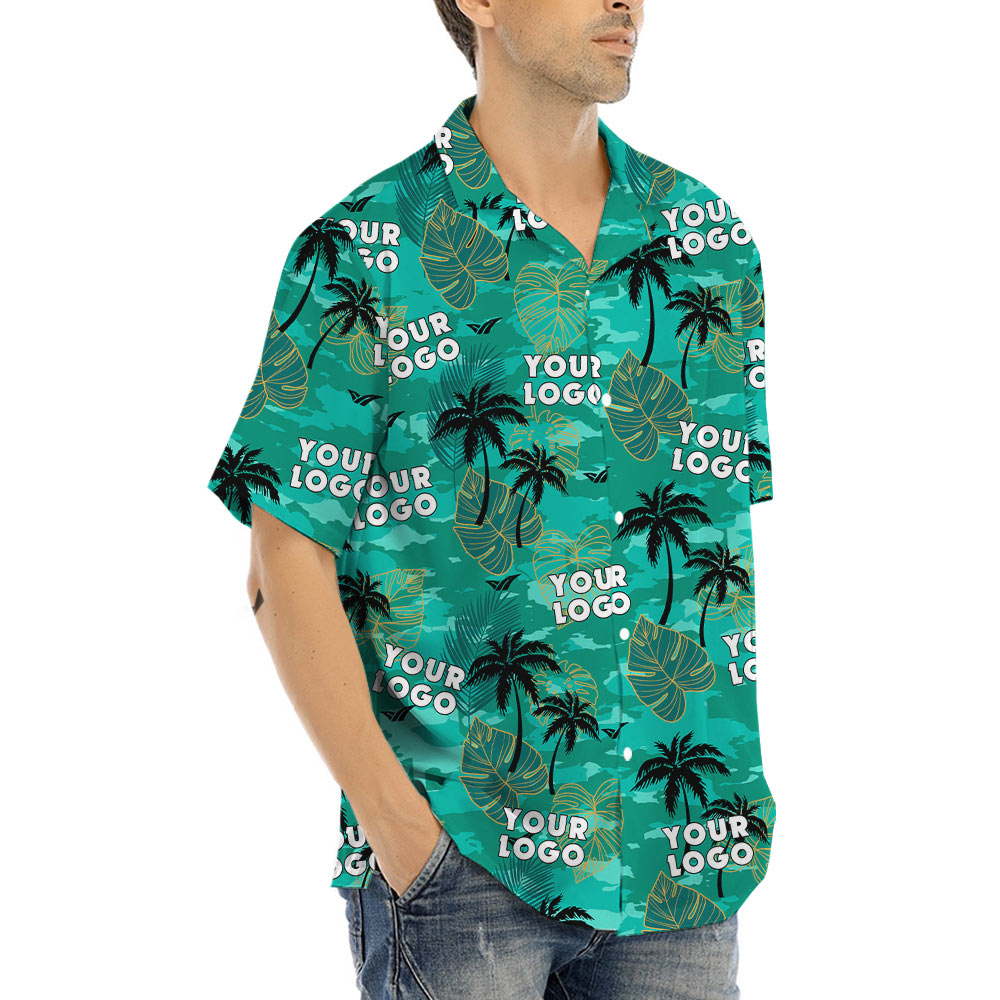 Custom Logo Tropical Green Aloha Shirt
