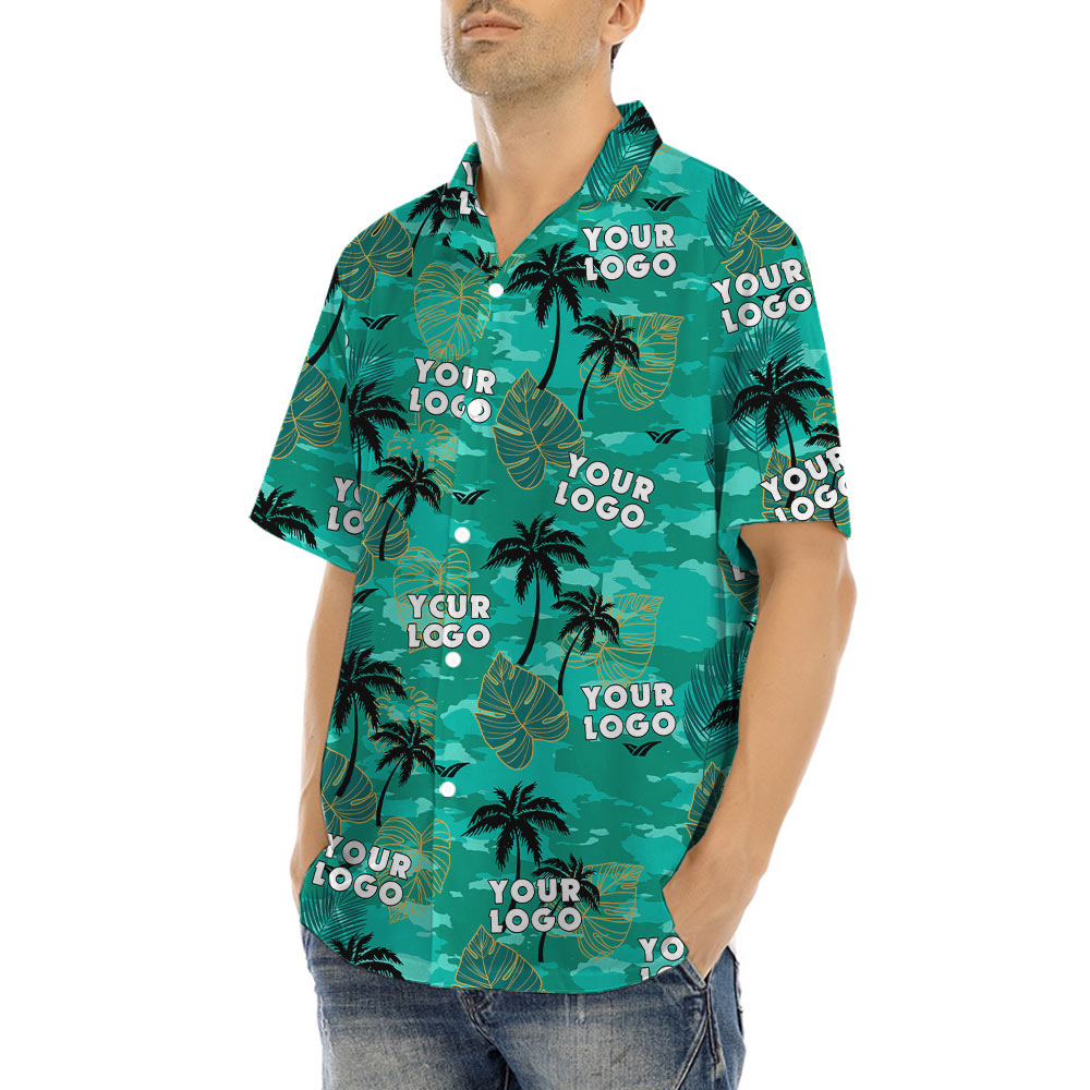 Custom Logo Tropical Green Aloha Shirt