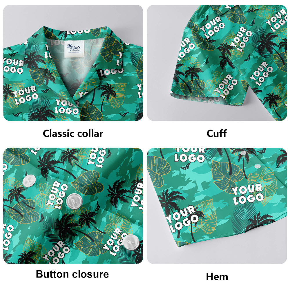 Custom Logo Tropical Green Aloha Shirt