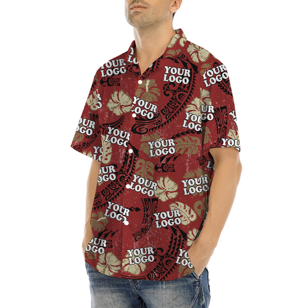 Custom Logo Vintage Red Aloha Shirt