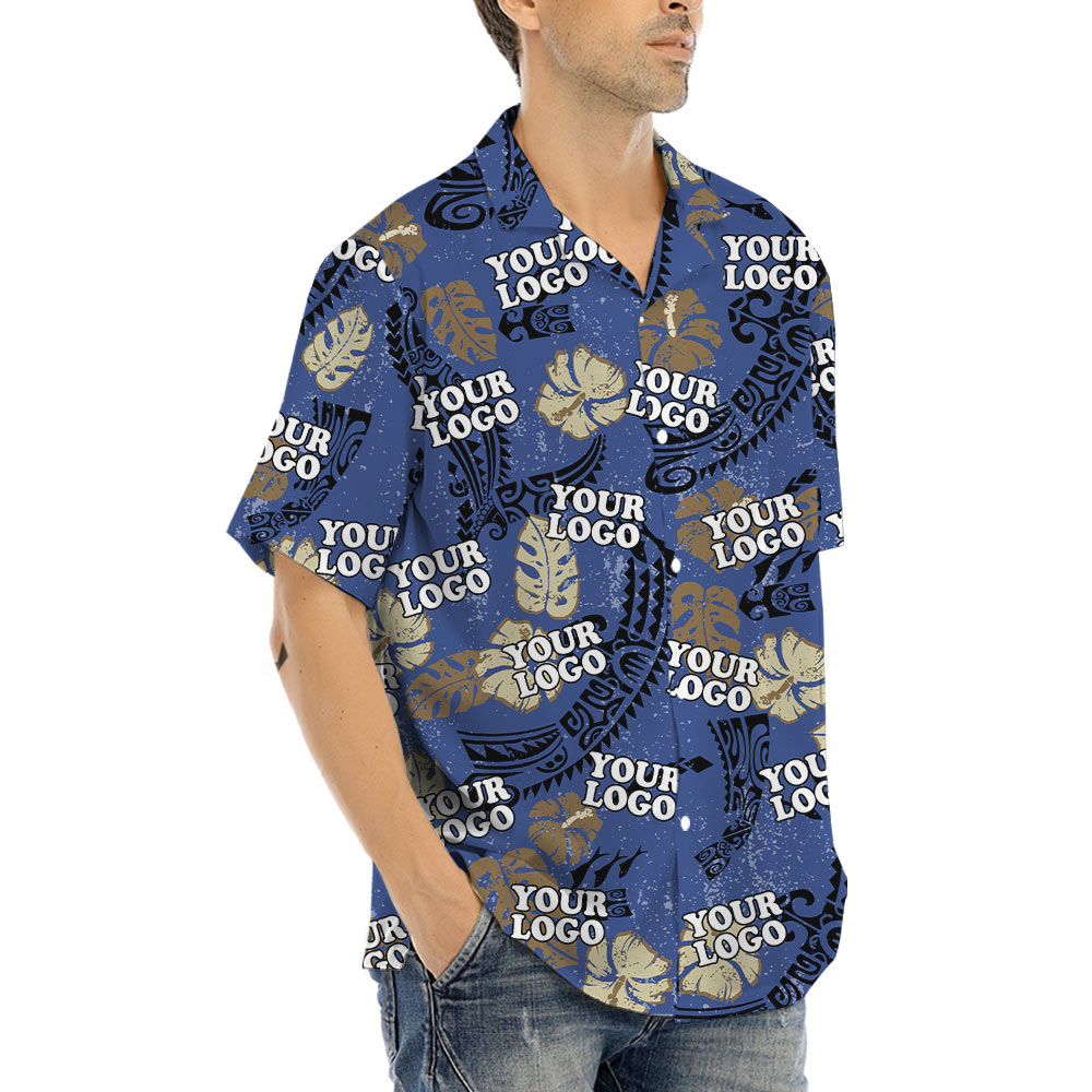 Vintage Navy Hawaiian Shirt With Custom Company Logo