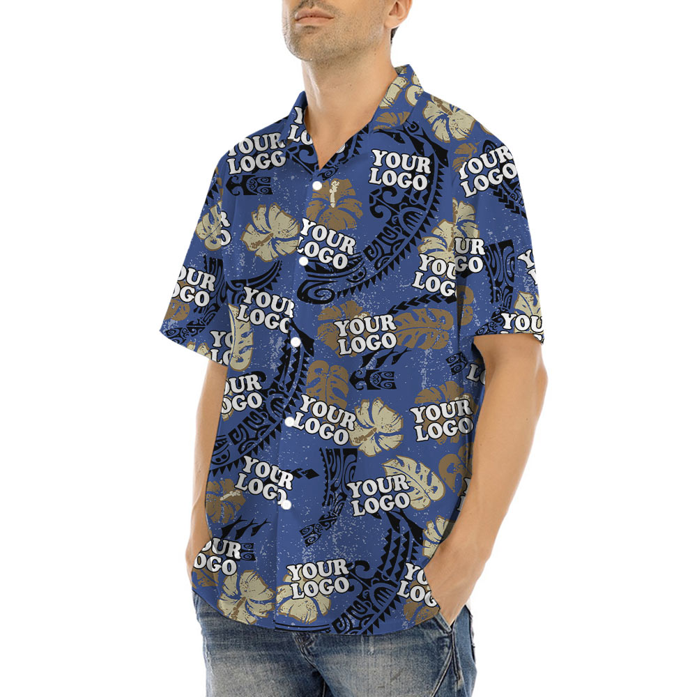 Vintage Navy Hawaiian Shirt With Custom Company Logo