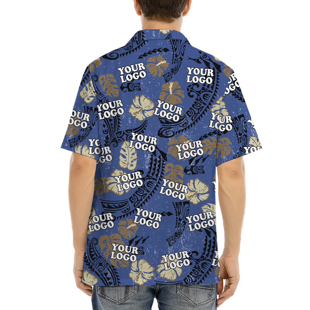 Vintage Navy Hawaiian Shirt With Custom Company Logo