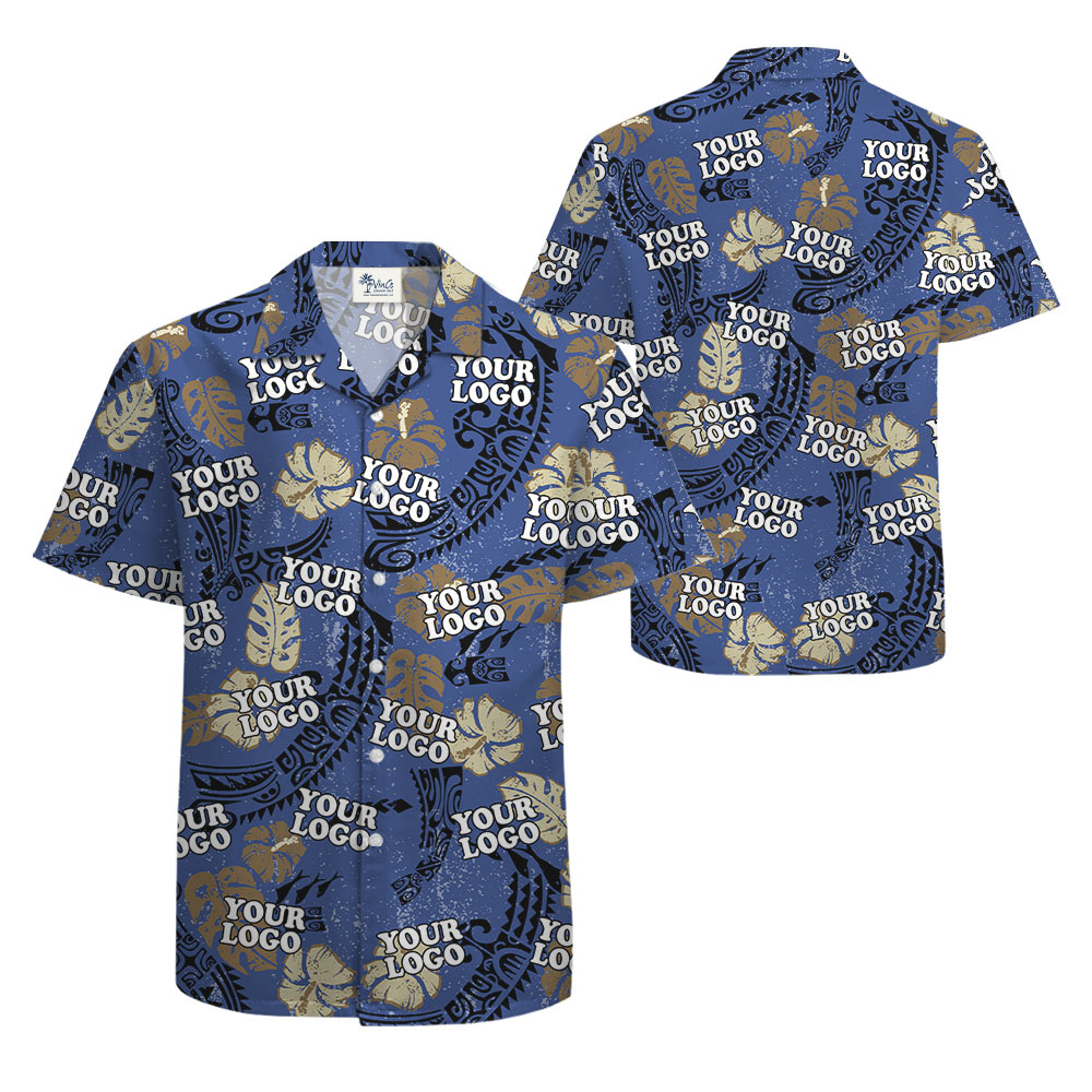 Vintage Navy Hawaiian Shirt With Custom Company Logo