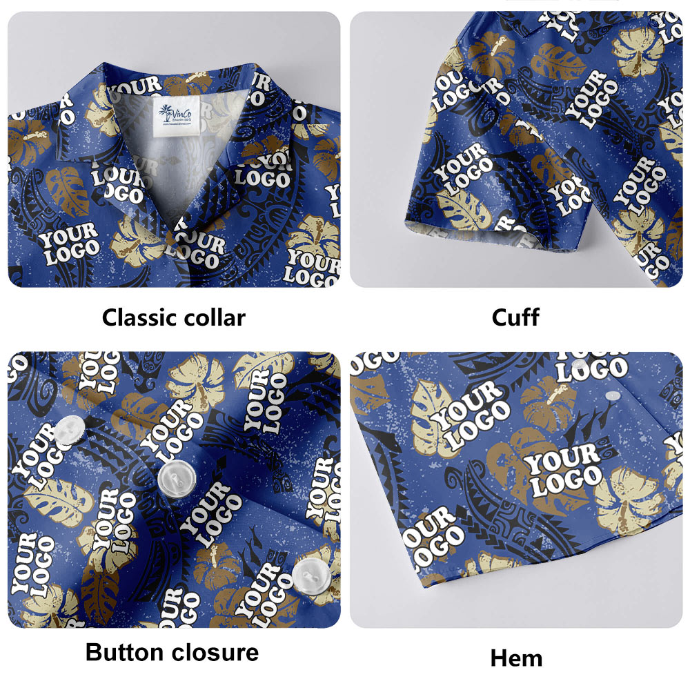 Vintage Navy Hawaiian Shirt With Custom Company Logo