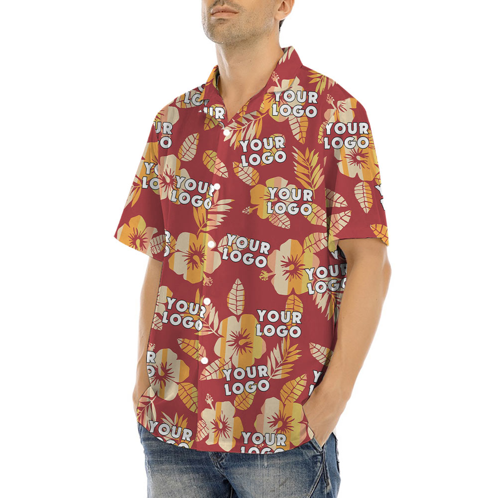 Bulk Order Custom Logo Floral Orange Hawaiian Shirt