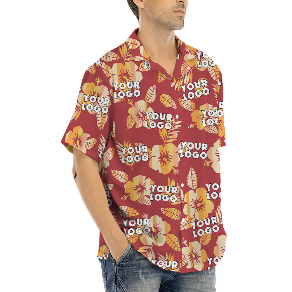 Bulk Order Custom Logo Floral Orange Hawaiian Shirt