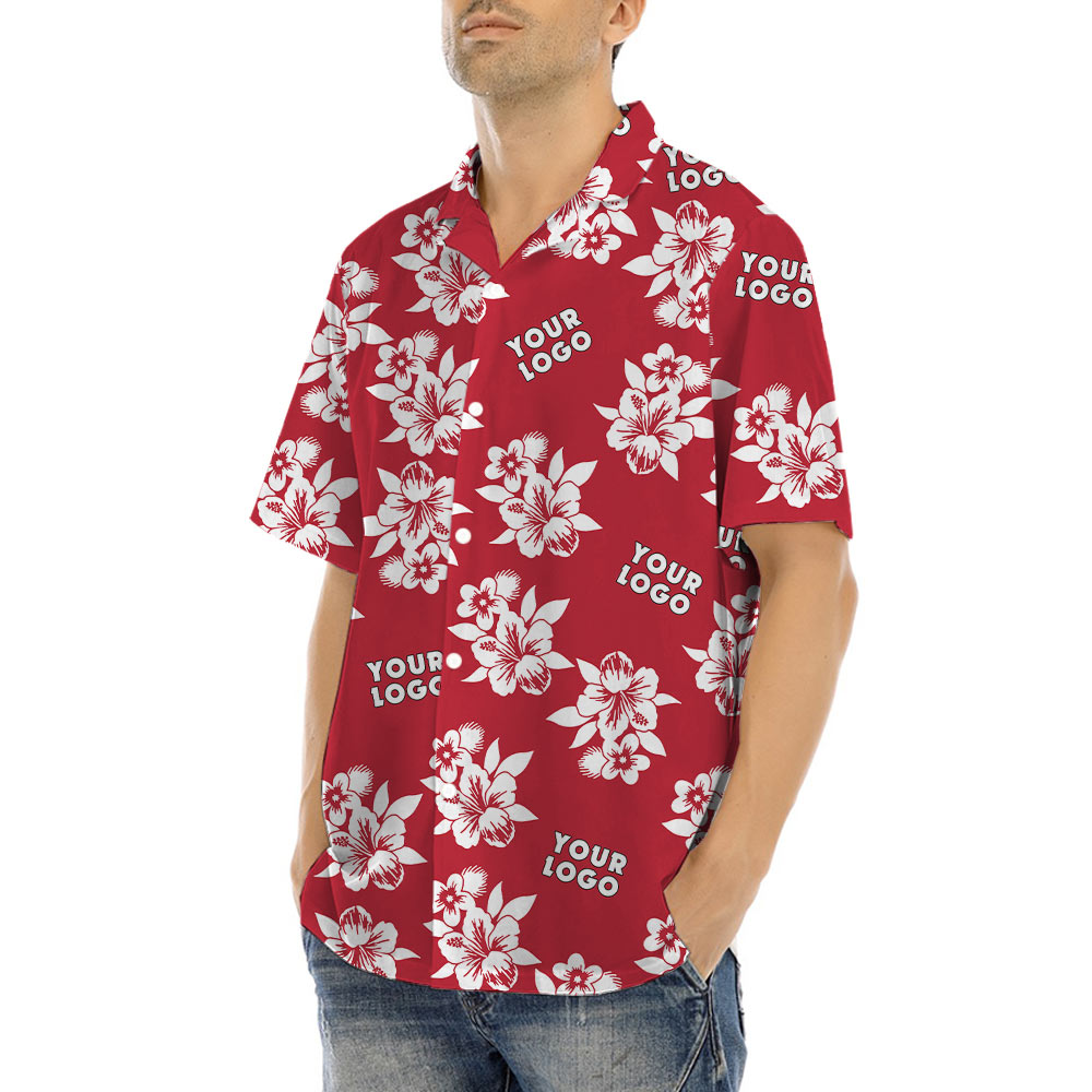 Custom Logo Floral Red Hawaiian Shirt