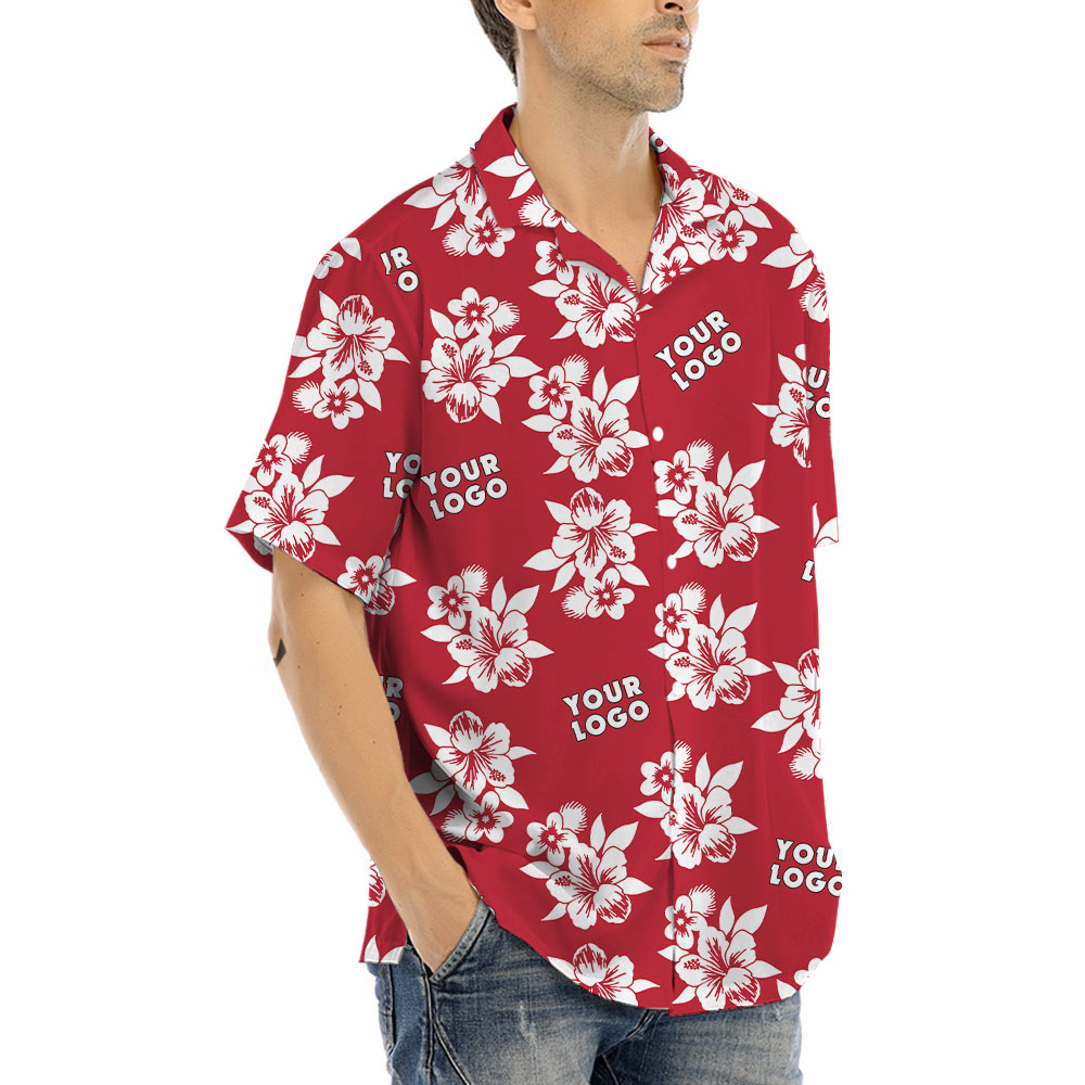 Custom Logo Floral Red Hawaiian Shirt