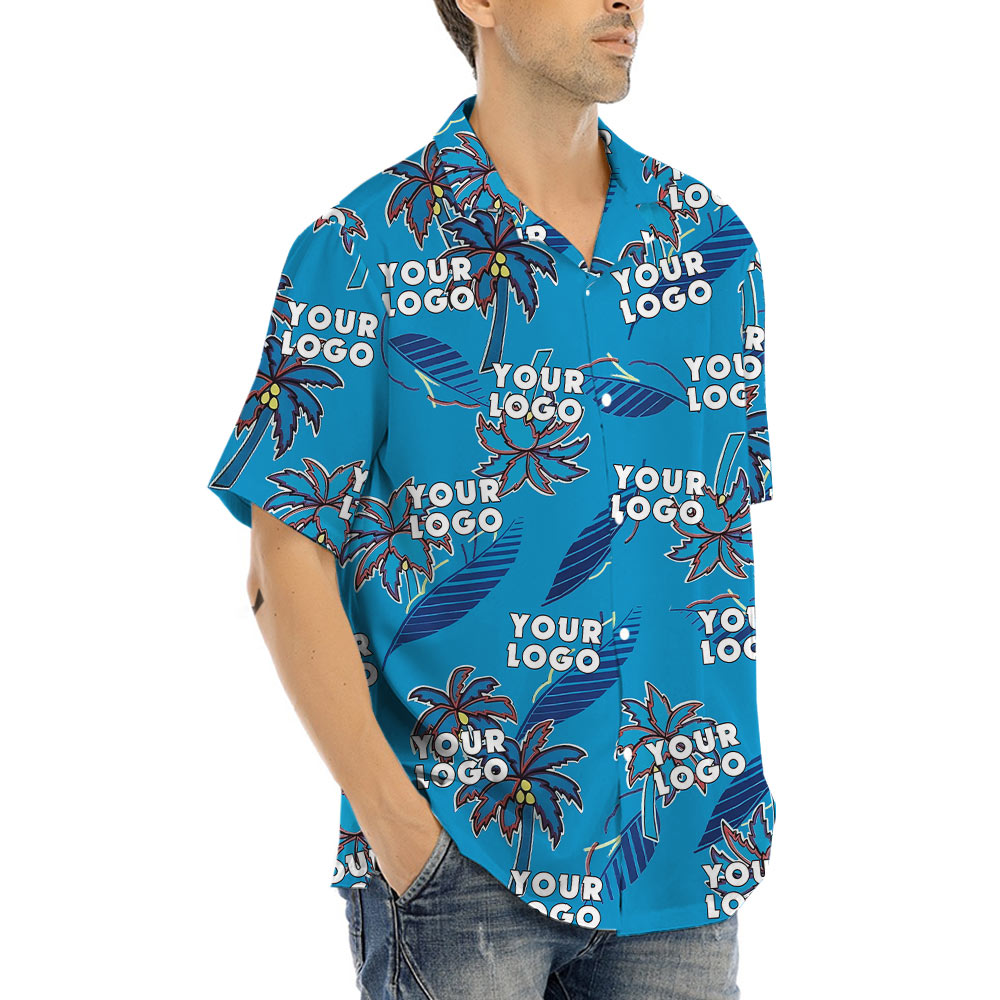 Blue Tropical Hawaiian Shirt With Custom Logo