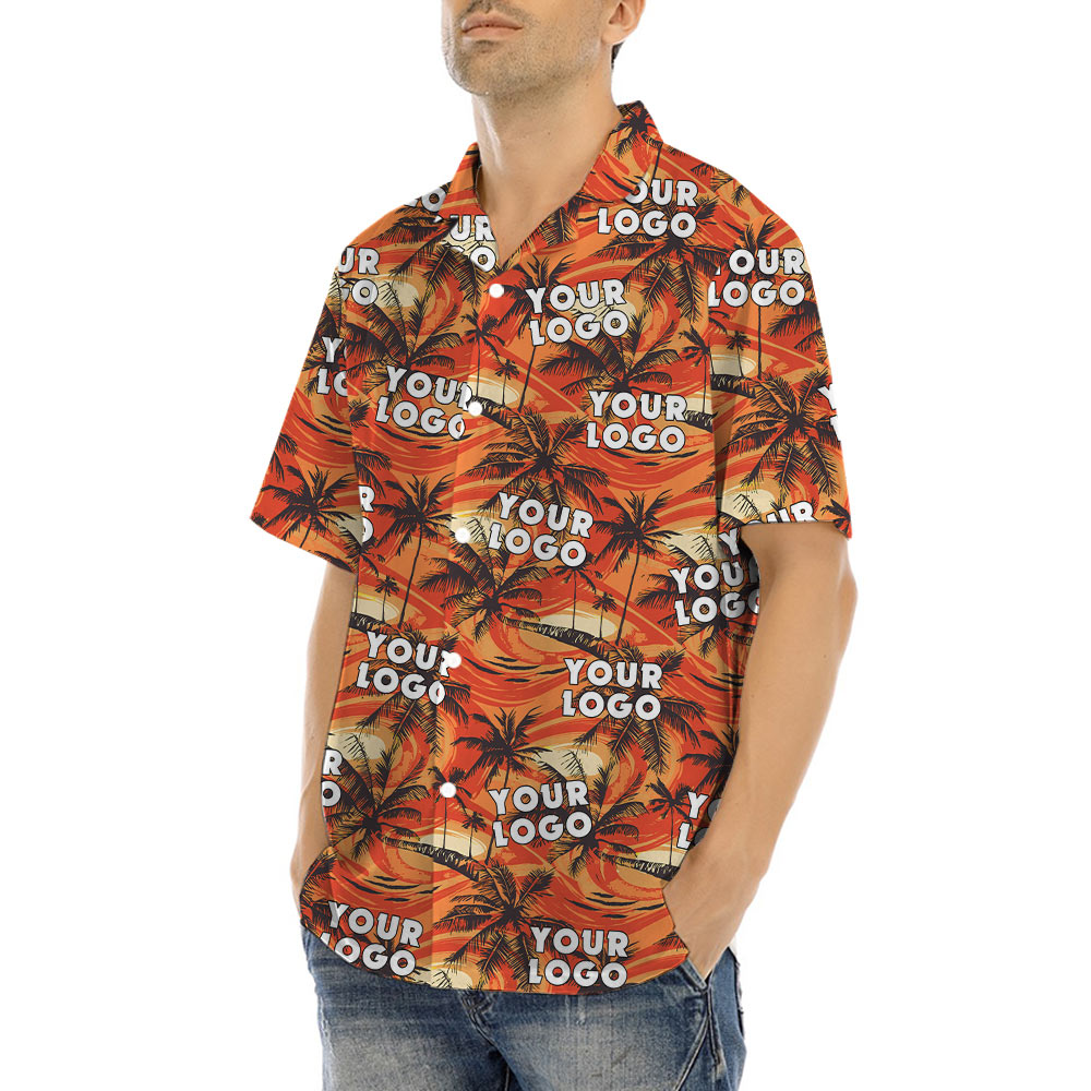 Bulk Order Custom Logo Orange Palm Tree Hawaiian Shirt