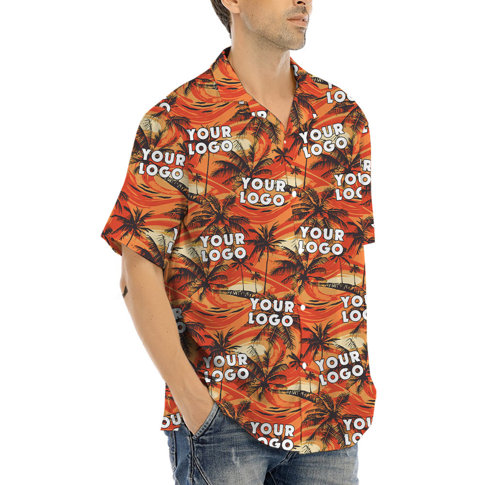 Bulk Order Custom Logo Orange Palm Tree Hawaiian Shirt