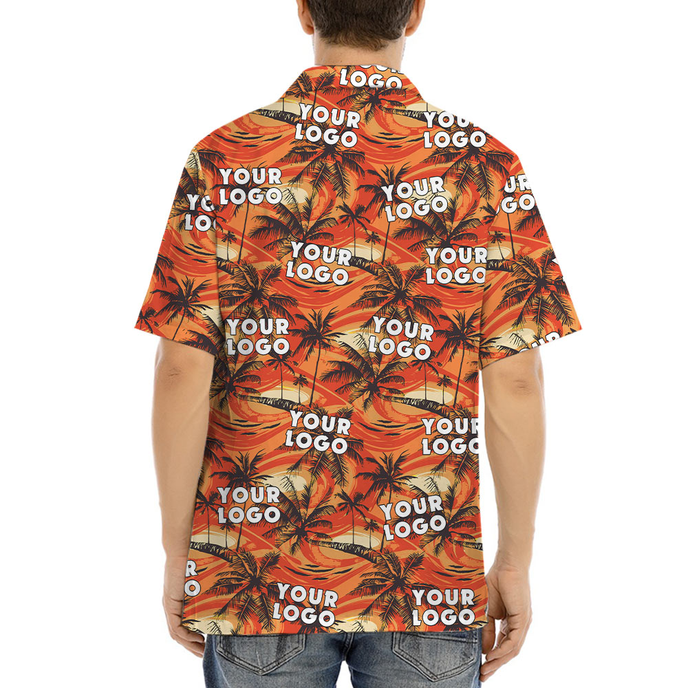 Bulk Order Custom Logo Orange Palm Tree Hawaiian Shirt