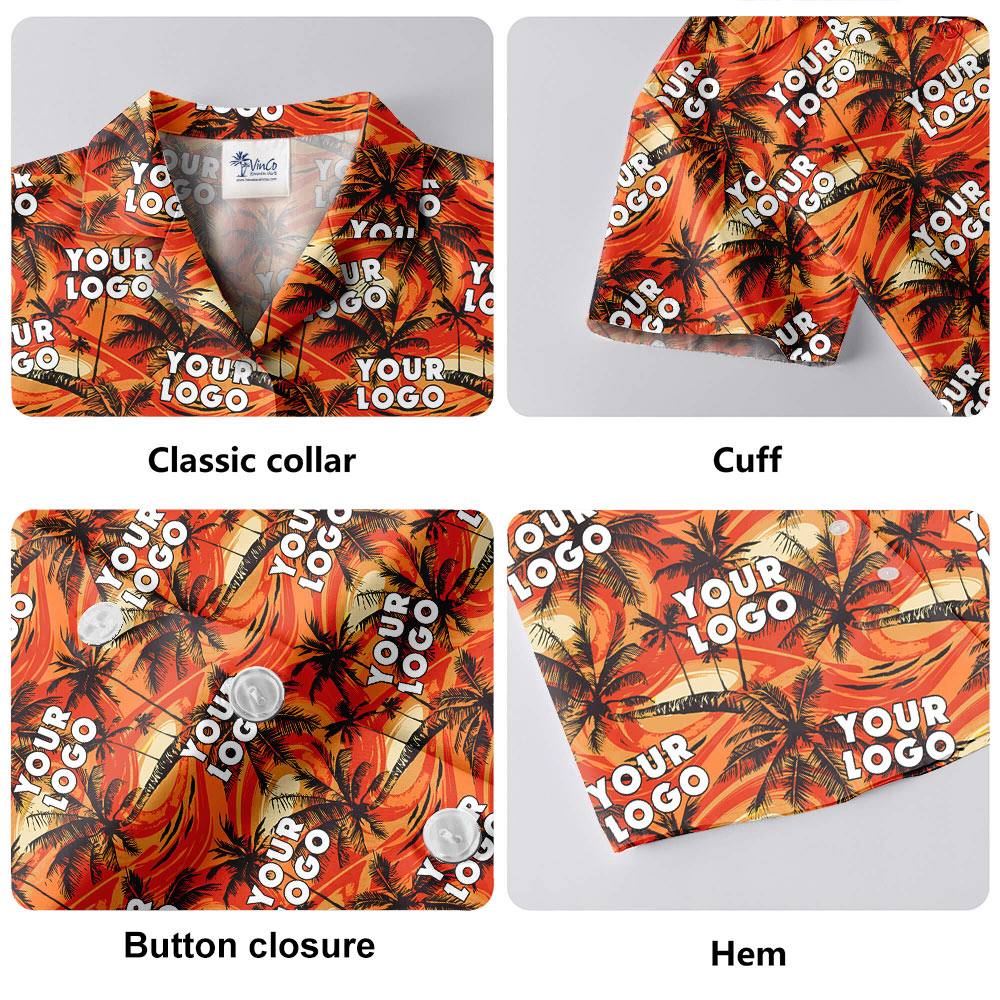 Bulk Order Custom Logo Orange Palm Tree Hawaiian Shirt