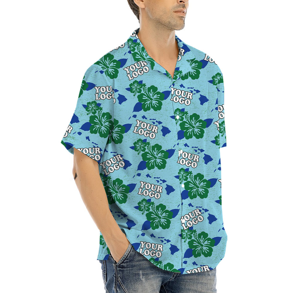 Classic Hibiscus Green Hawaiian Shirt With Custom Logo