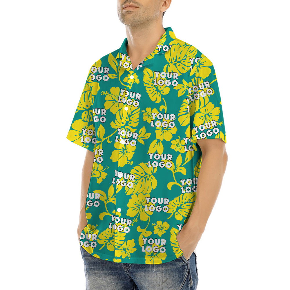 Custom Logo Floral Green Hawaiian Shirt
