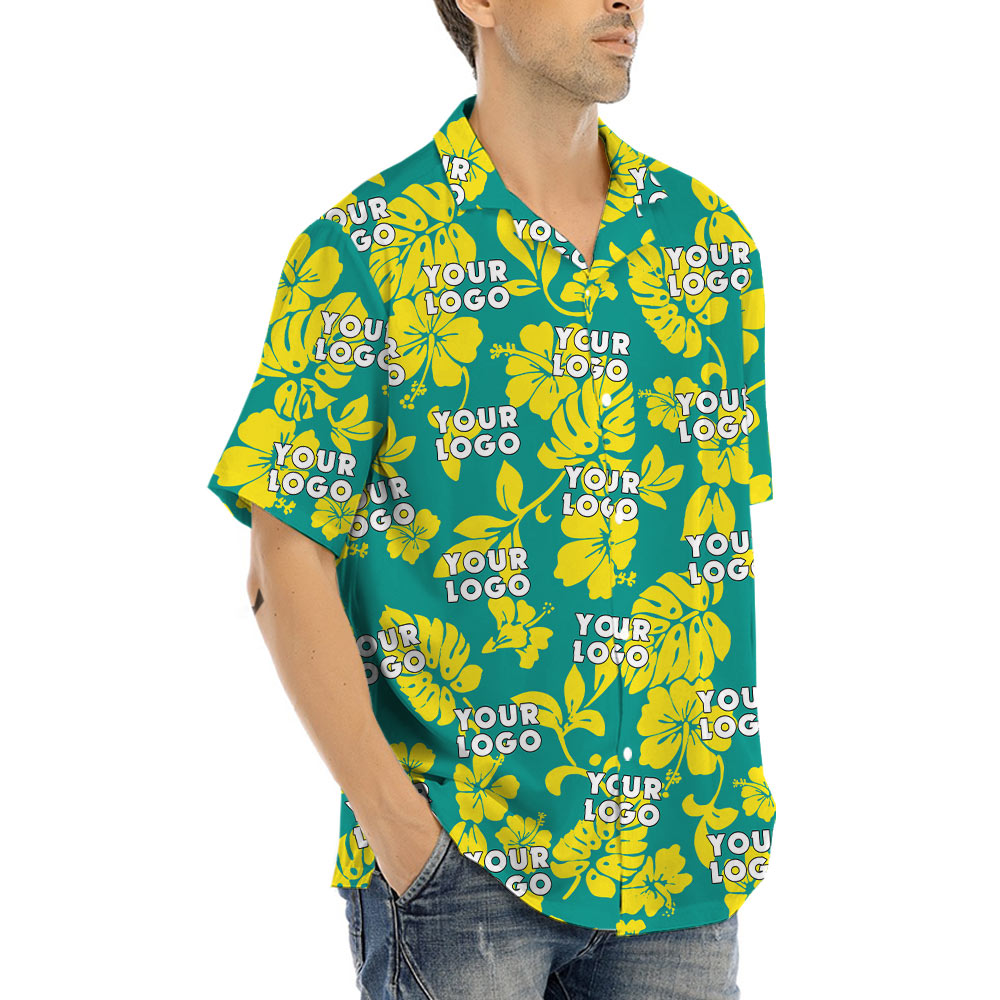 Custom Logo Floral Green Hawaiian Shirt