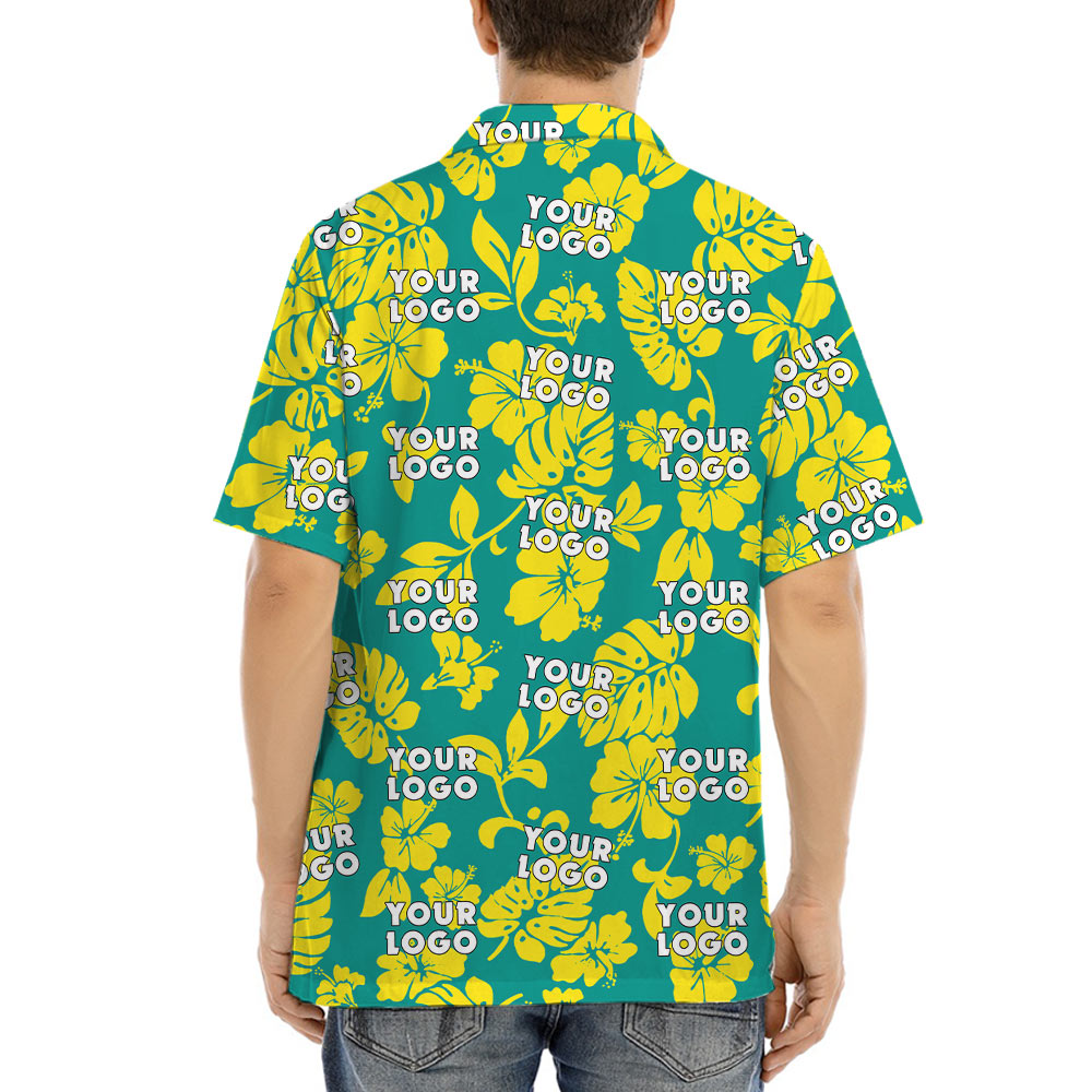 Custom Logo Floral Green Hawaiian Shirt
