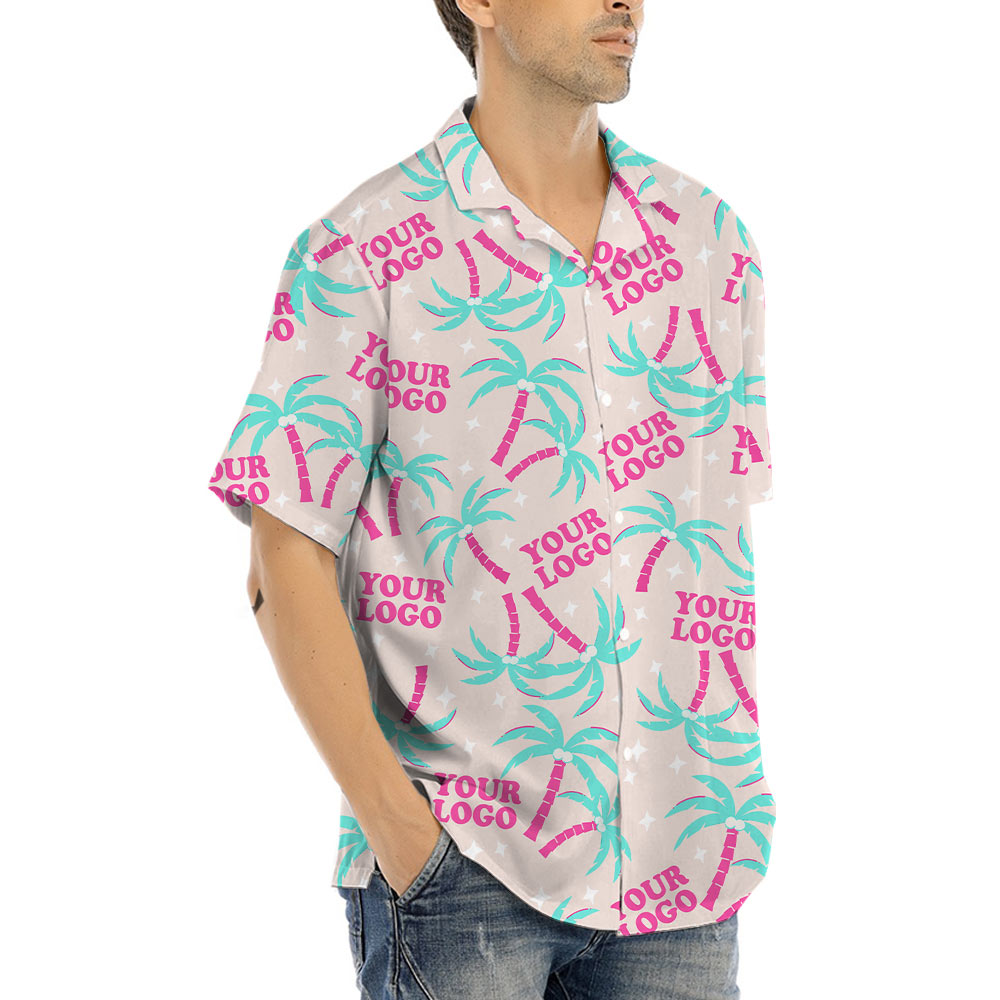 Custom Company Logo Pink Hawaiian Shirt