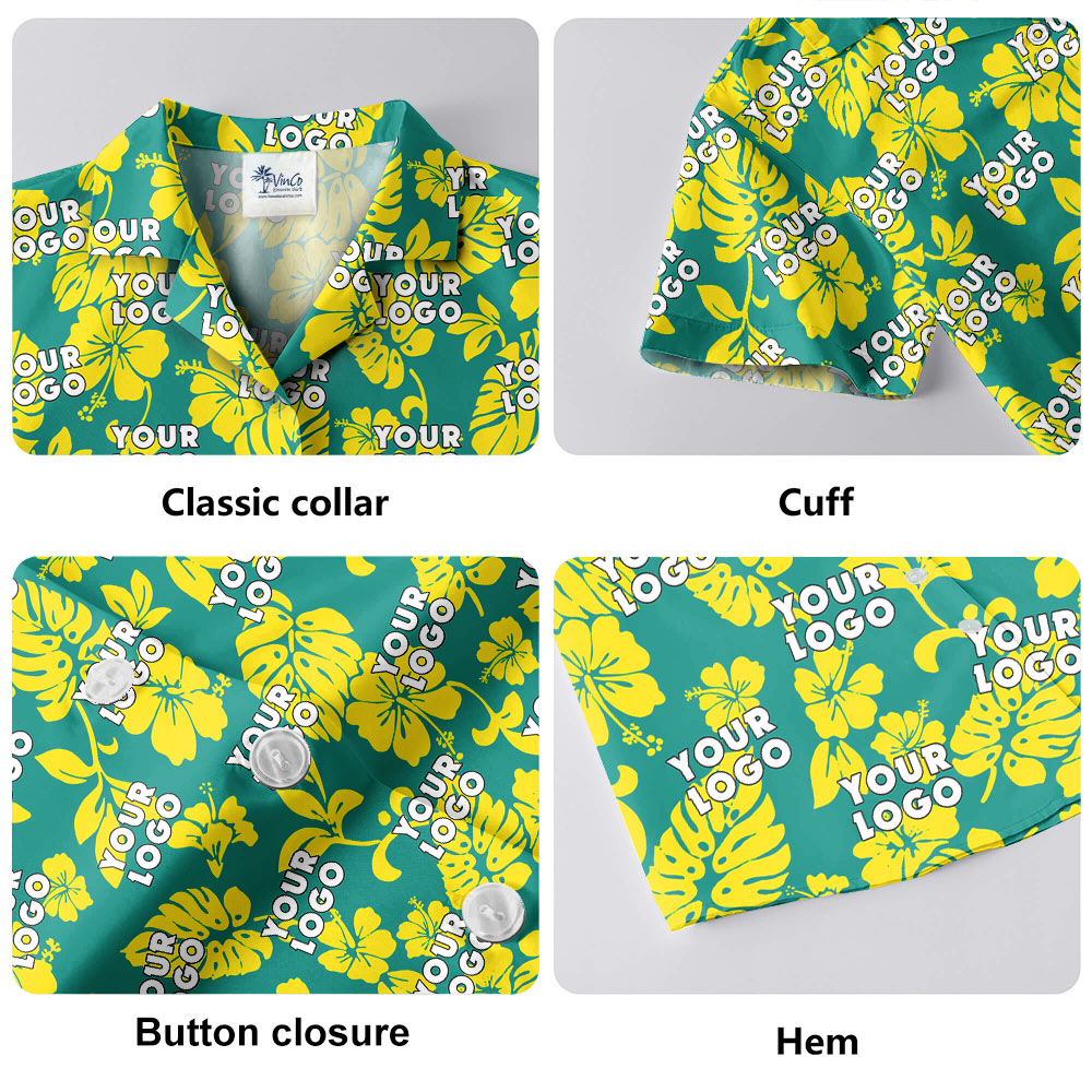 Custom Logo Floral Green Hawaiian Shirt