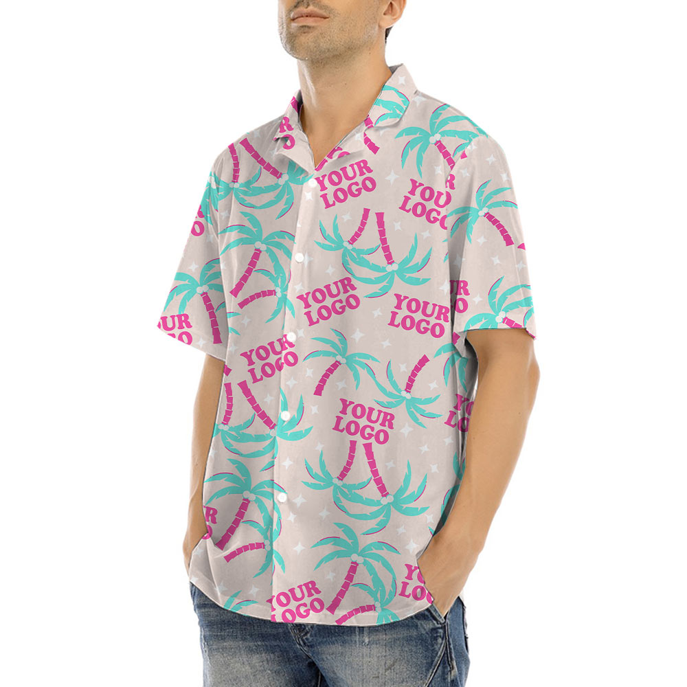 Custom Company Logo Pink Hawaiian Shirt