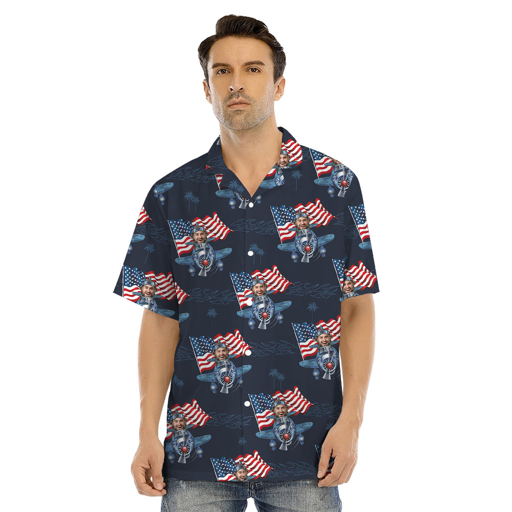 Custom Face American Flags Plane Matching Family Hawaiian Outfits