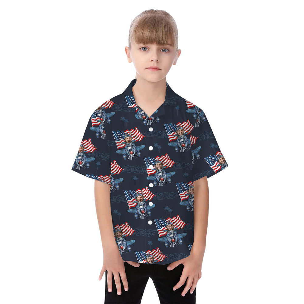 Custom Face American Flags Plane Matching Family Hawaiian Outfits
