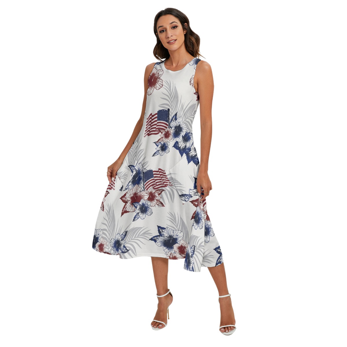 American Flag Floral Long Dress With Pocket