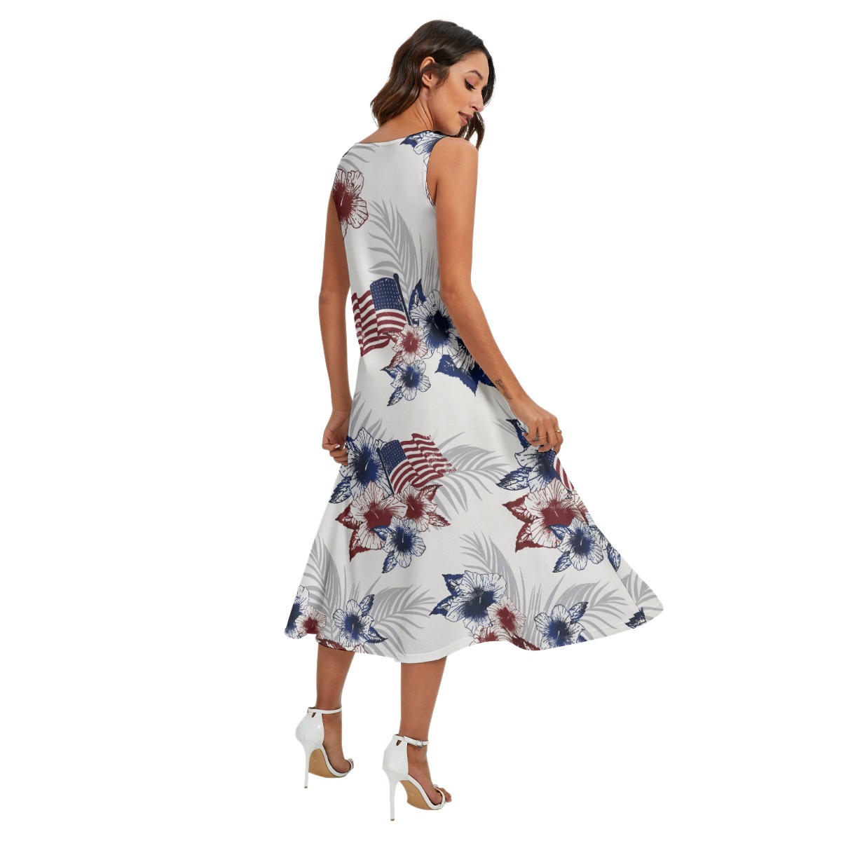 American Flag Floral Long Dress With Pocket