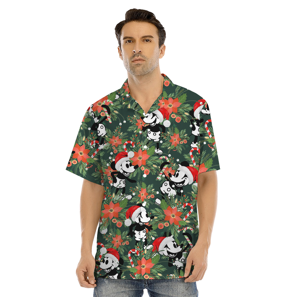 Christmas Mickey Steamboat Willie Floral Matching Family Hawaiian Shirts