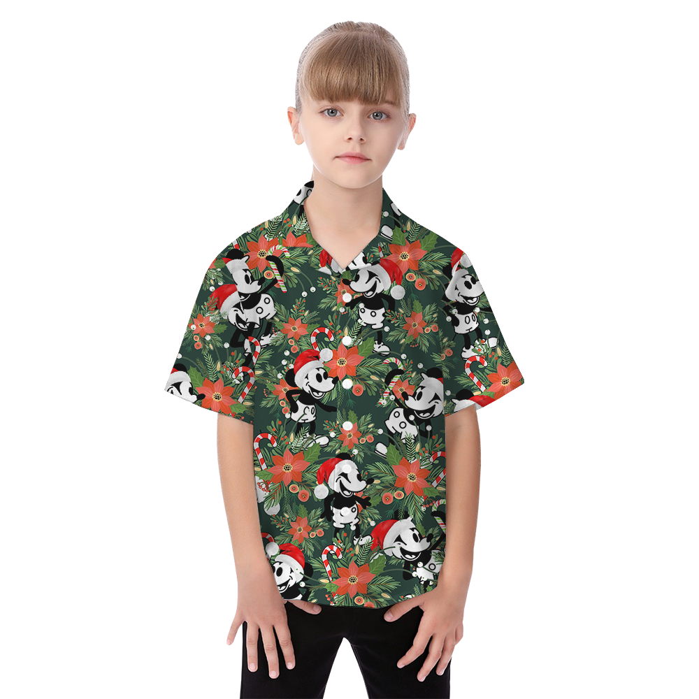 Christmas Mickey Steamboat Willie Floral Matching Family Hawaiian Shirts