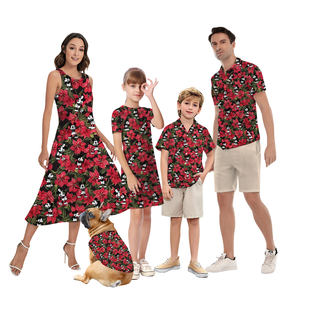 Matching Floral Mickey Steamboat Willie Hawaiian Shirts For Family - variant image 1