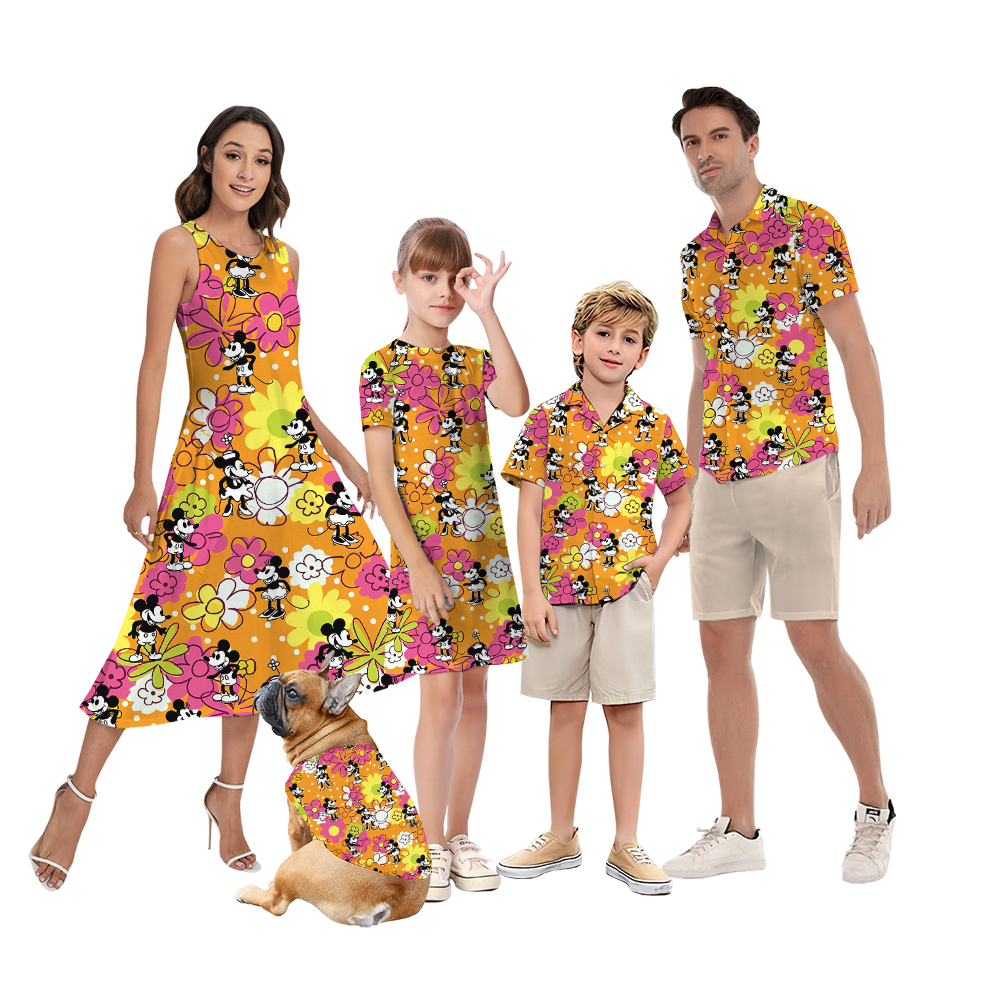 Colorful Floral Steamboat Willie Mickey Family Matching Hawaiian Outfits - variant image 1
