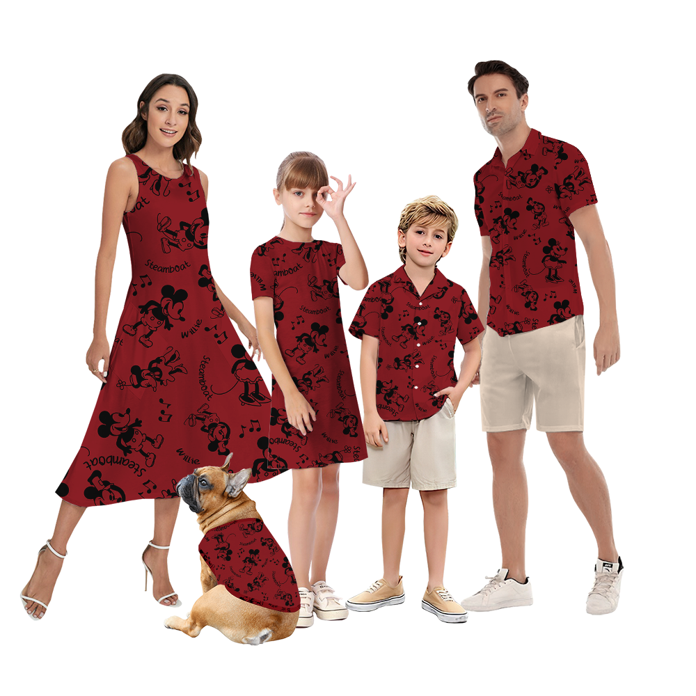 Mickey Steamboat Willie Vintage Red Family Matching Hawaiian Outfits - variant image 1