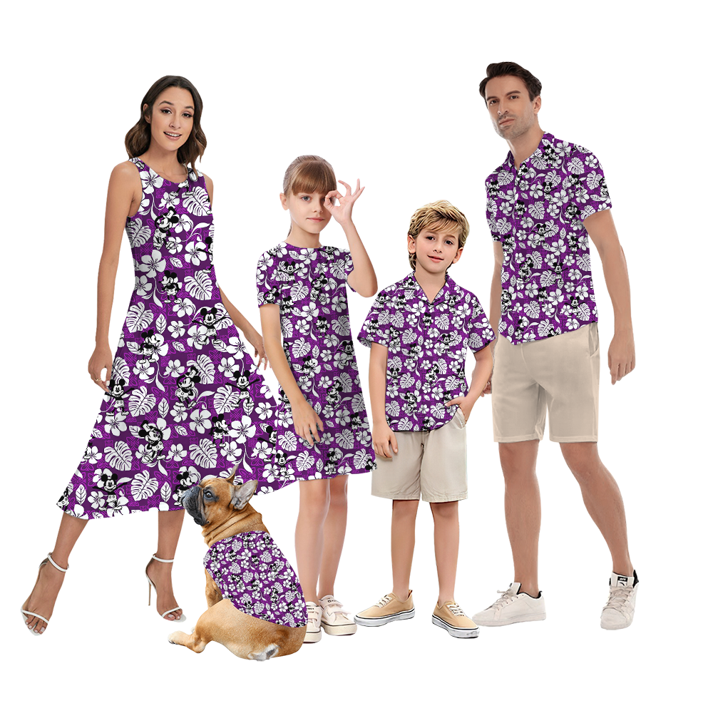 Vintage Mickey Steamboat Willie Purple Matching Family Hawaiian Outfits - variant image 1
