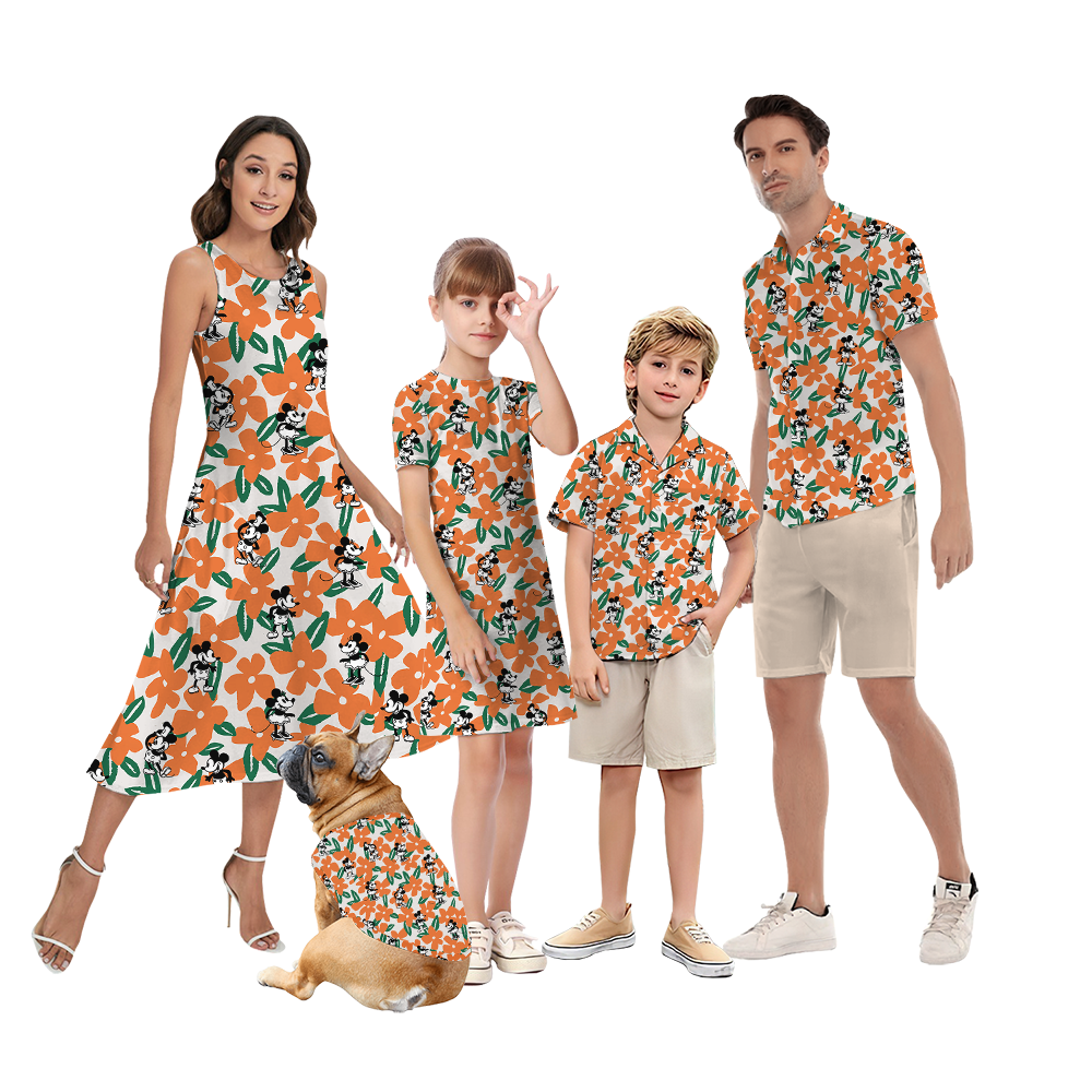 Orange Floral Mickey Steamboat Willie Matching Family Hawaiian Outfits - variant image 1