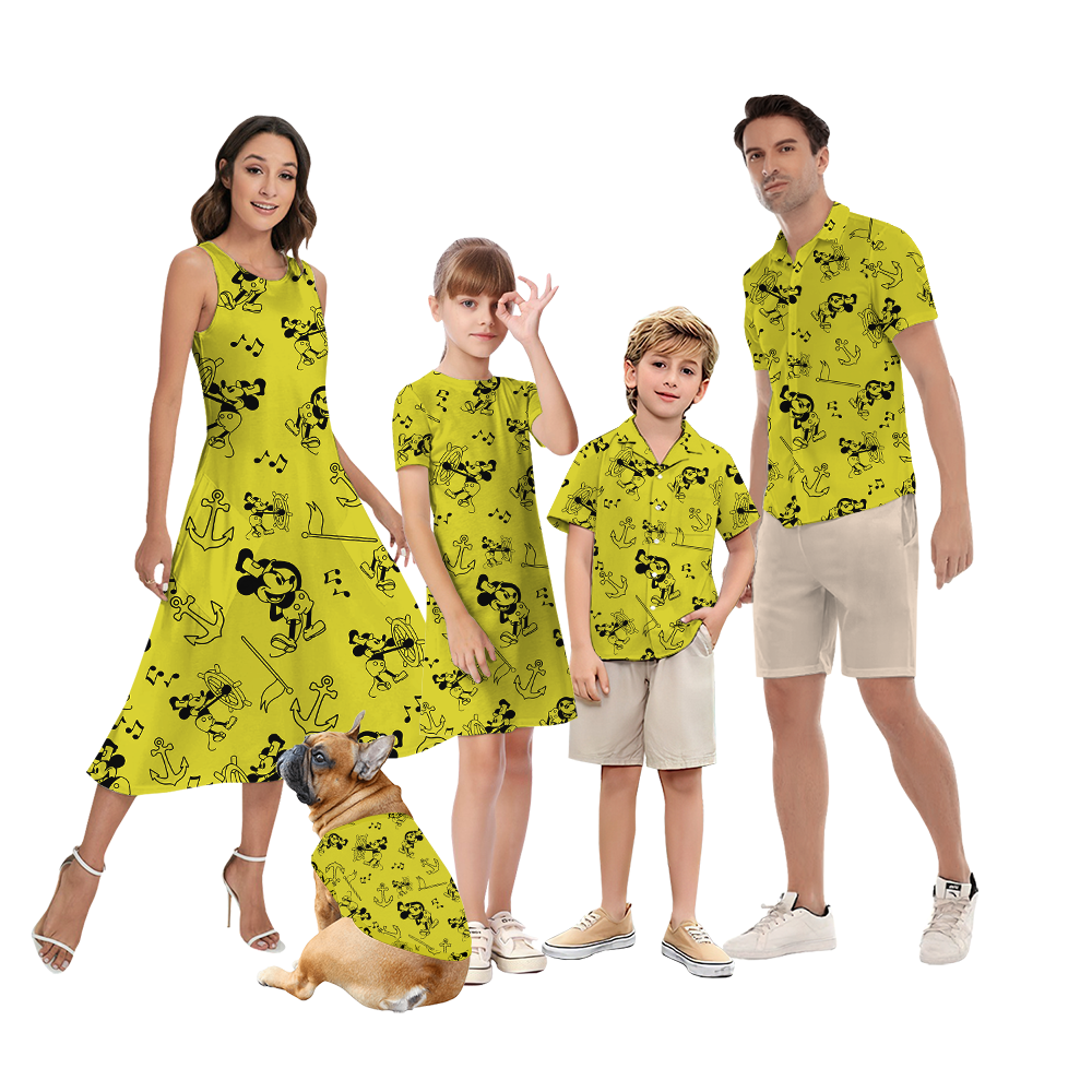 Steamboat Willie Mickey Yeallow Matching Family Hawaiian Outfits - variant image 1