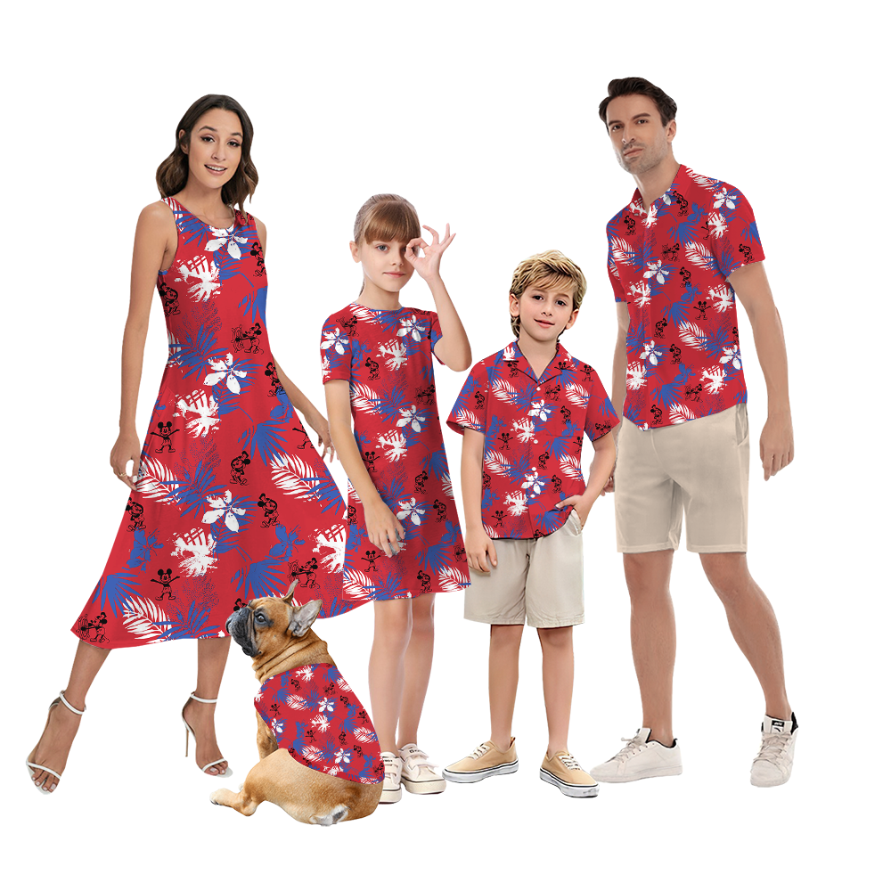 Steamboat Willie Mickey Tropical Red Matching Hawaiian Outfits For Family - variant image 1