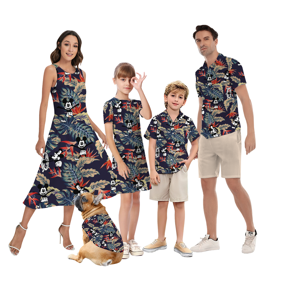 Horror Tropical Mickey Steamboat Willie Family Matching Hawaiian Outfits - variant image 1