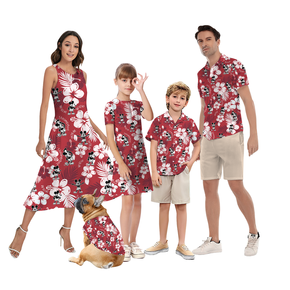 Vintage Mickey Steamboat Willie Floral Matching Hawaiian Outfits For Family - variant image 1