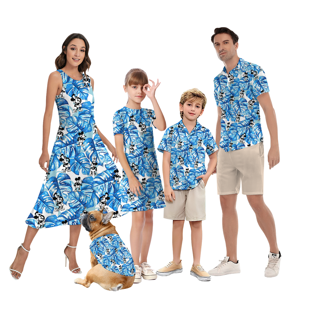 Blue Tropical Mickey Steamboat Willie Matching Family Hawaiian Outfits - variant image 1