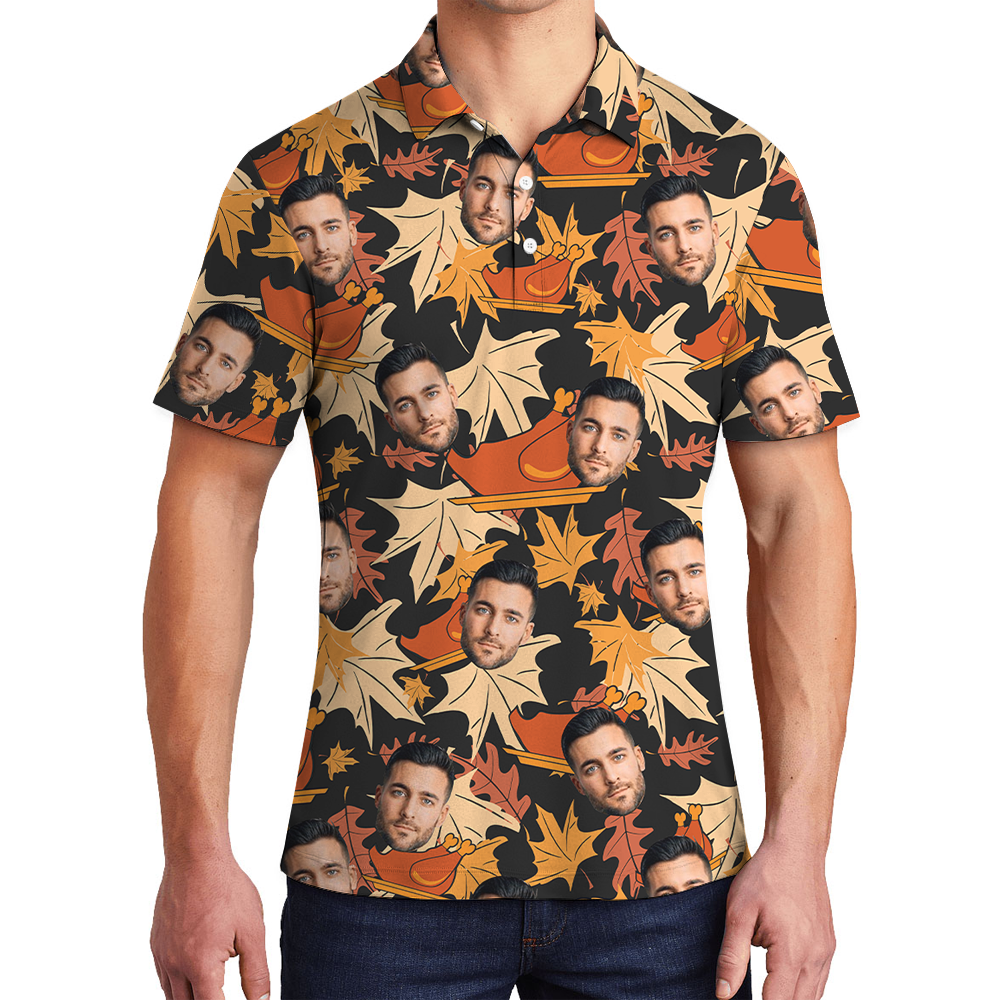 Custom Face Thanksgiving Hawaiian Polo Golf Shirt - variant image 1