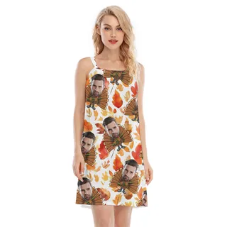 Funny Tactical Turkey Thanksgiving Cami Dress With Custom Face