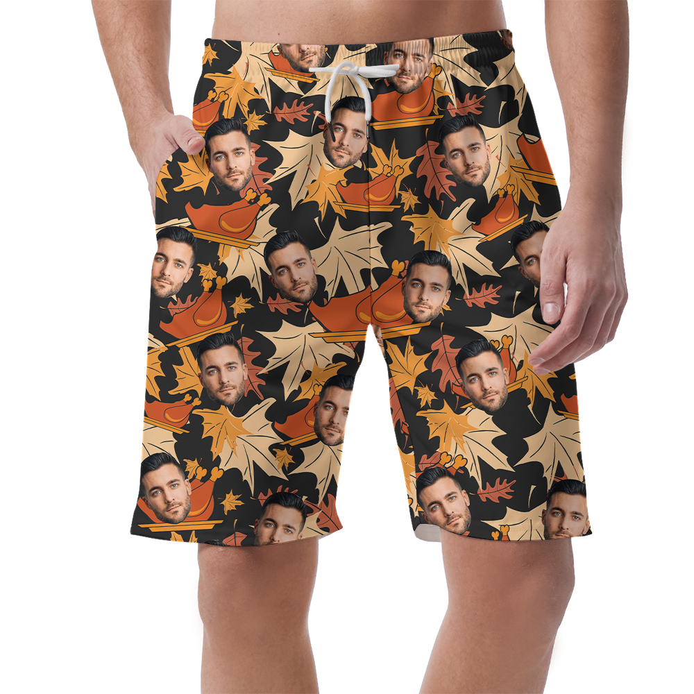 Funny Custom Face Thanksgiving Hawaiian Beach Shorts - variant image 1