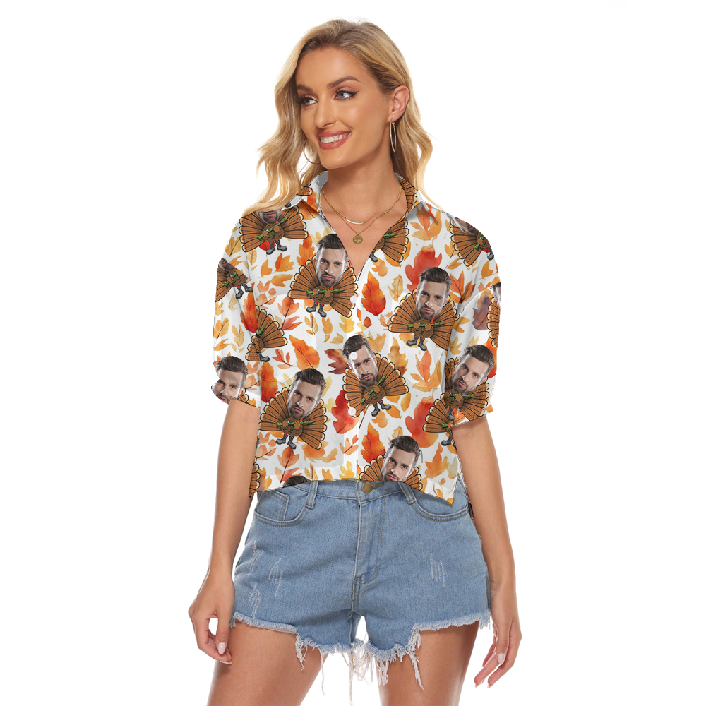 Funny Custom Face Turkey Tactical Thanksgiving Hawaiian Cropped Shirt - variant image 1