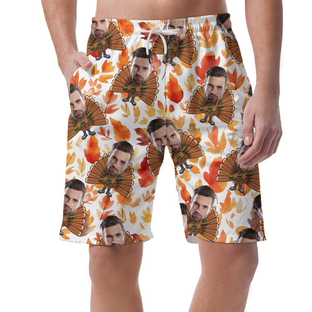 Funny Tactical Turkey Custom Face Thanksgiving Beach Shorts - variant image 1