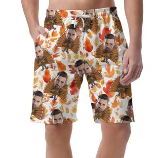 Funny Tactical Turkey Custom Face Thanksgiving Beach Shorts