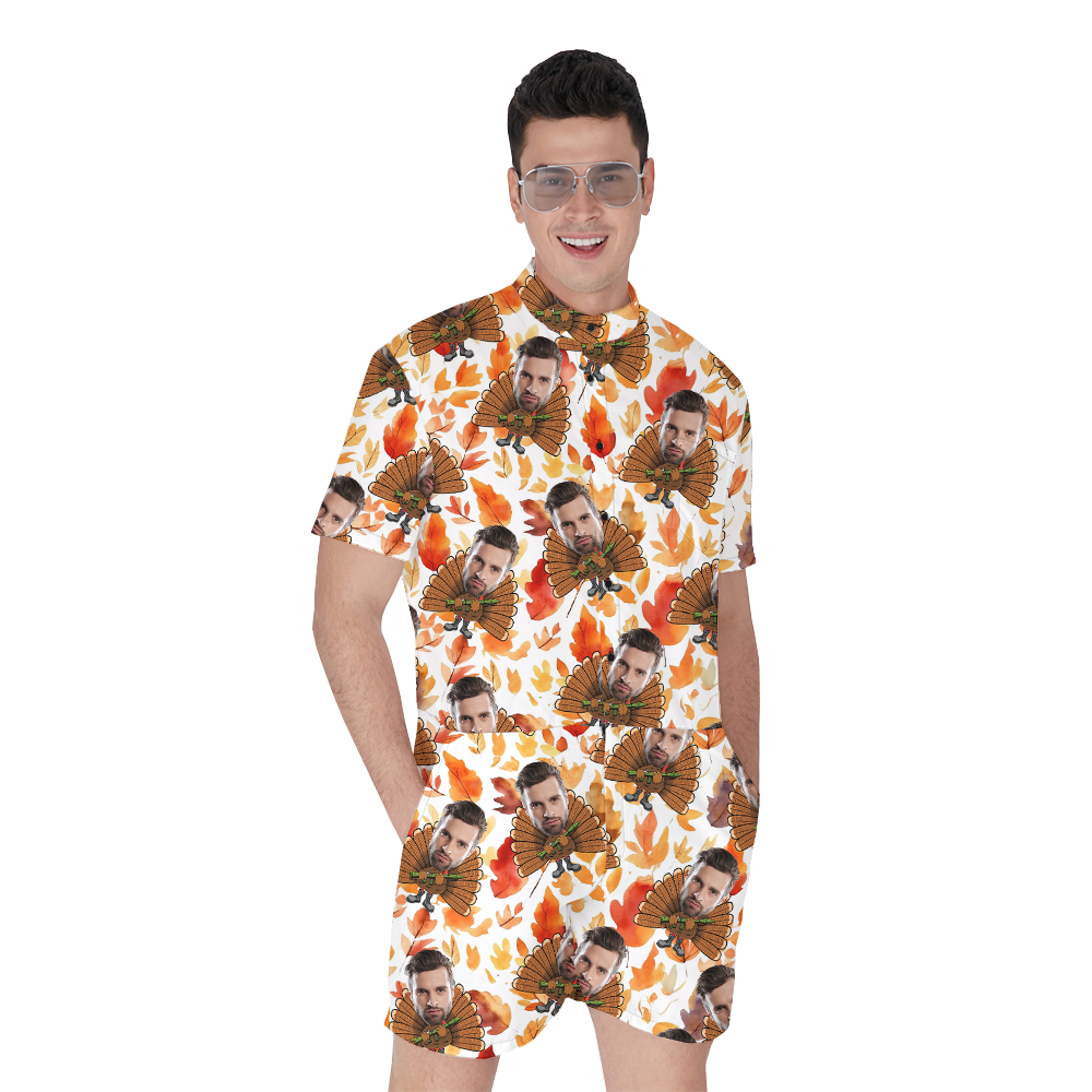 Custom Face Turkey Thanksgiving Men's Romper - variant image 1
